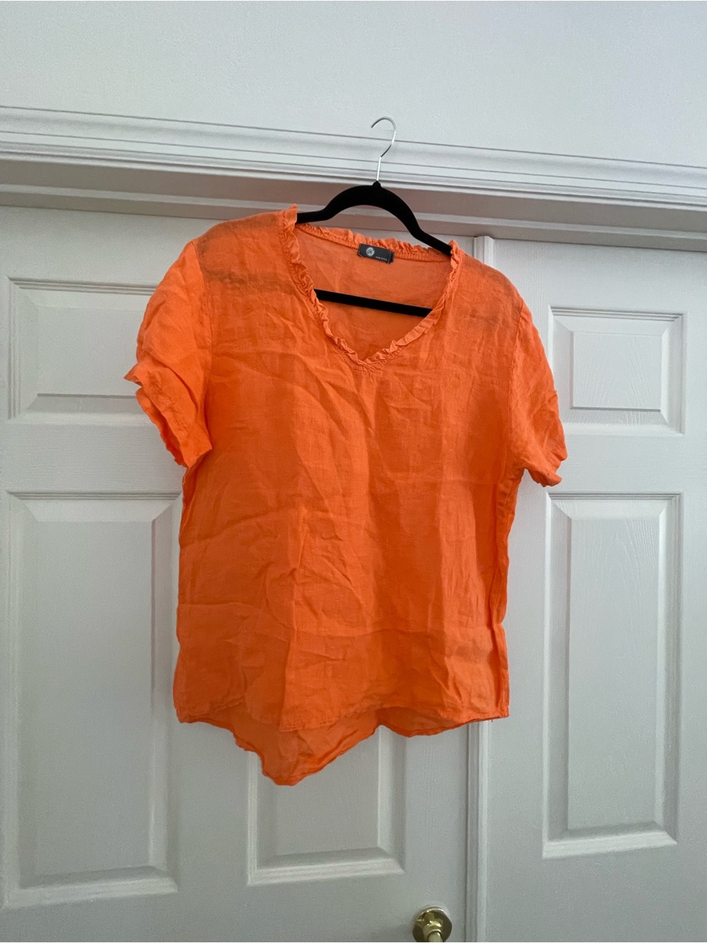 Women's Orange V-Neck Short Sleeve Blouse